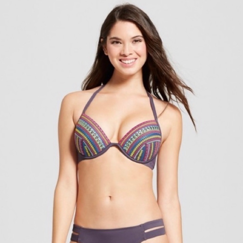 Shade & Shore Embroidered Halter Bikini Top 34 B